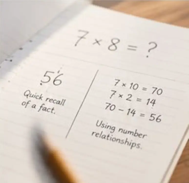 7 × 8 worked out in a notebook