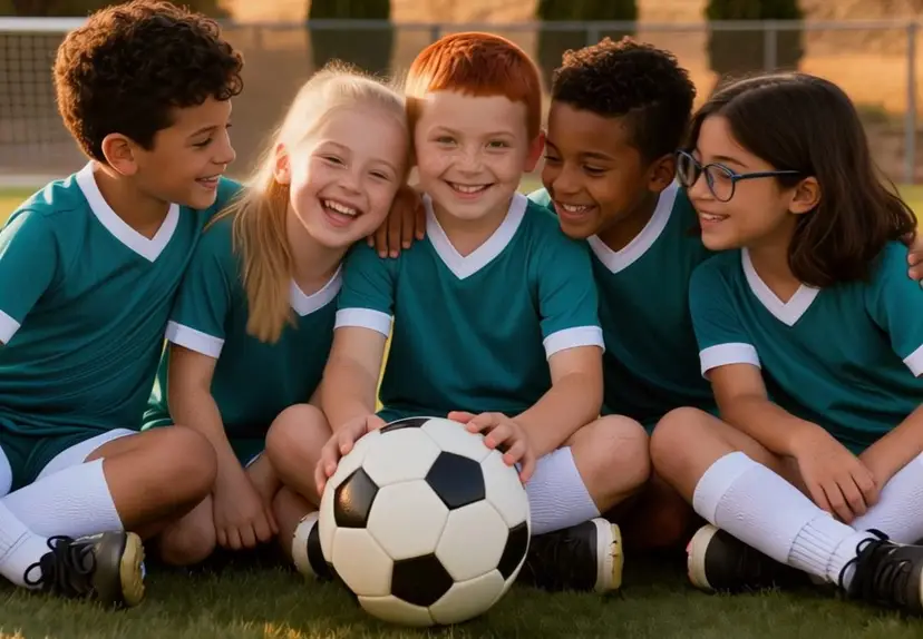 A youth football team huddle