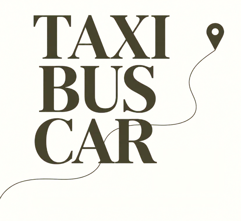 Οι λέξεις TAXI, BUS και CAR και μια γραμμή διαδρομής που καταλήγει σε μια πινέζα στον χάρτη